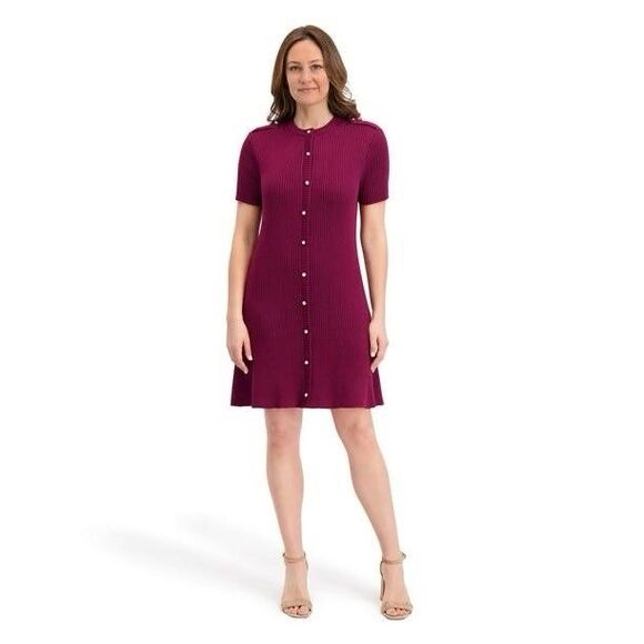 French Connection Women's Button-Up Mini Sweater Dress Wine Size Small - Picture 7 of 12